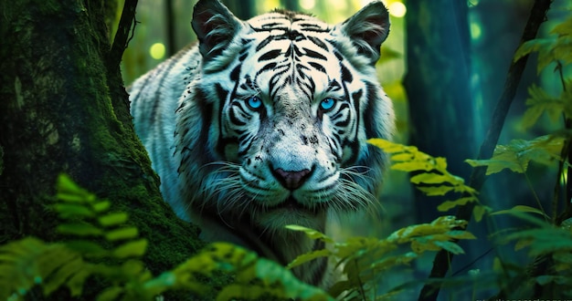 Tigre branco em papéis de parede da floresta