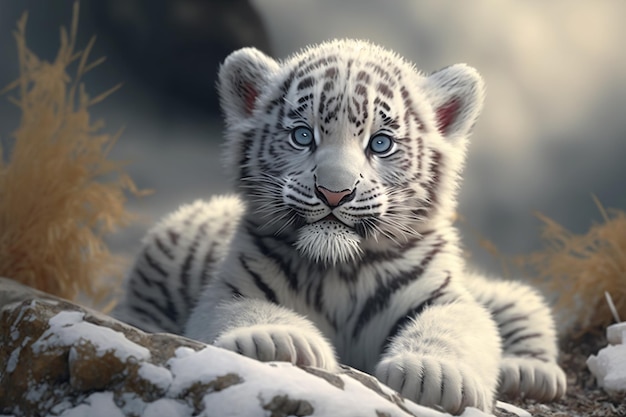 Tigre branco no close-up de neve de um animal selvagem Generative AI