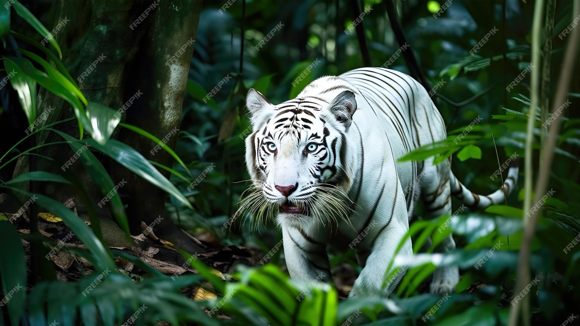 Tigre Branco Na Floresta. Cena Da Vida Selvagem. 3d Rendering. Imagem e  Fotografia Gratuitas 200023970.