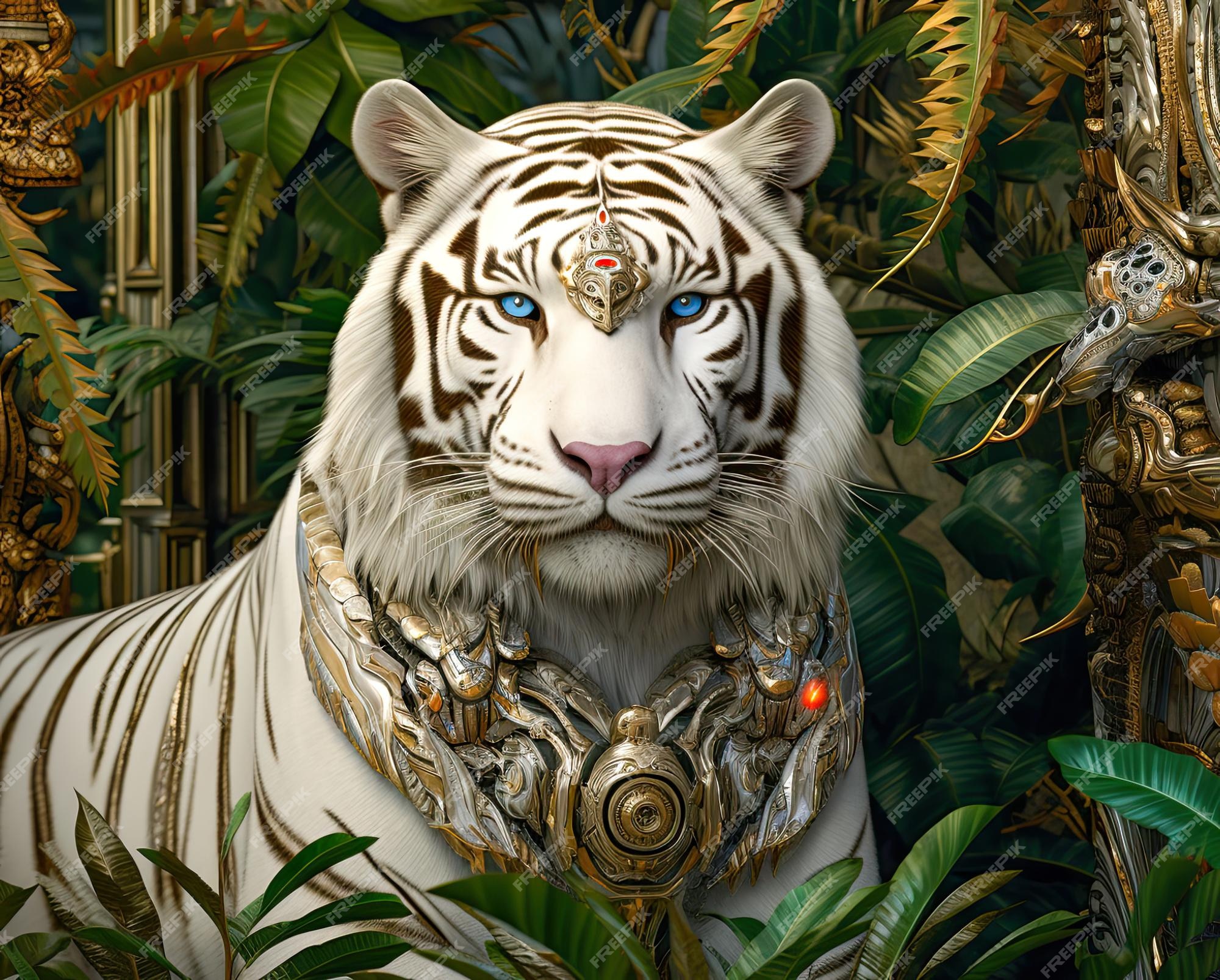 Tigre branco 3D na selva da fantasia · Creative Fabrica