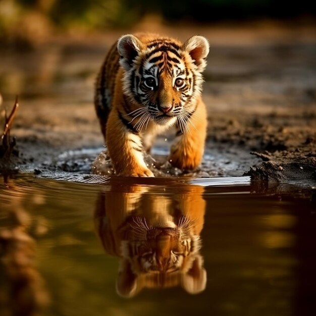 Un tigre caminando en el agua.