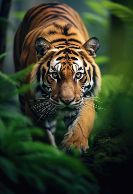 Un tigre caminando por el bosque