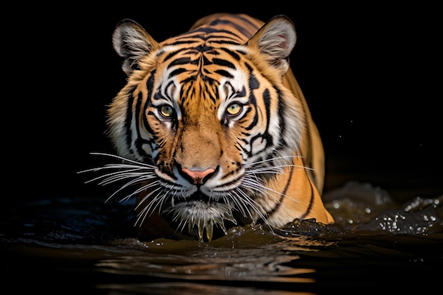 un tigre caminando por un cuerpo de agua