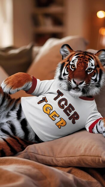 Un tigre con una camisa que dice tigre