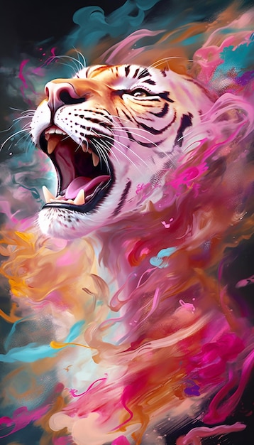 Un tigre con cara de arcoiris