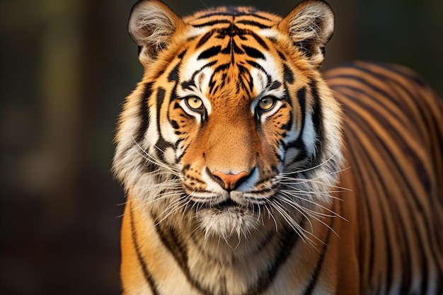 un tigre con cara y bigotes marrones.