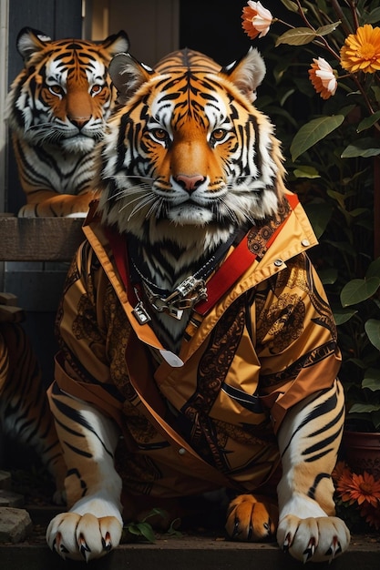 Foto un tigre con una chaqueta dorada