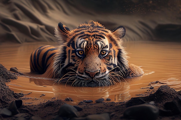 Un tigre en un charco fangoso