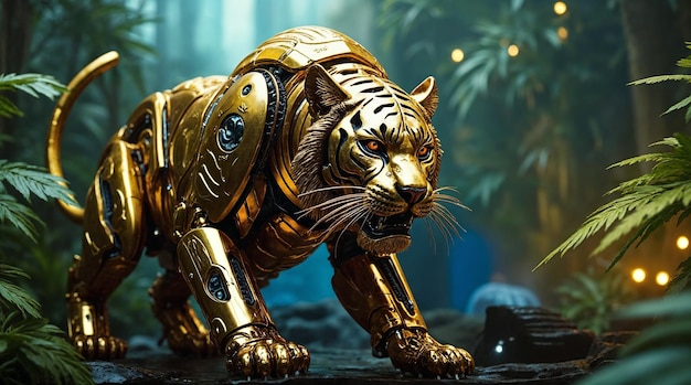 El tigre cibernético dorado en una jungla