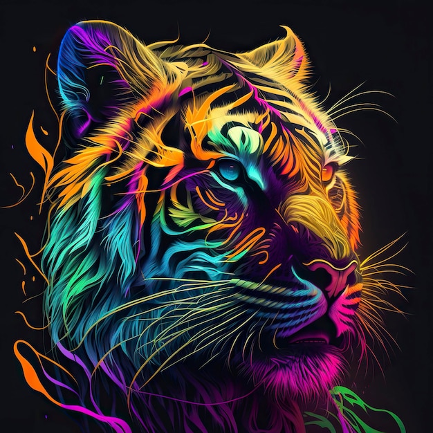 Tigre en colores neón IA generativa