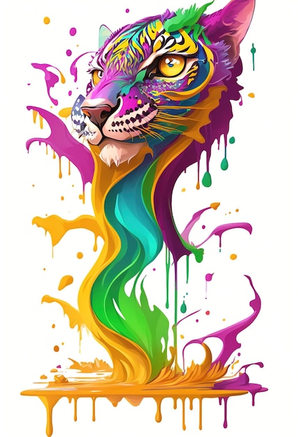 Un tigre colorido con cara de arcoíris ai_generated