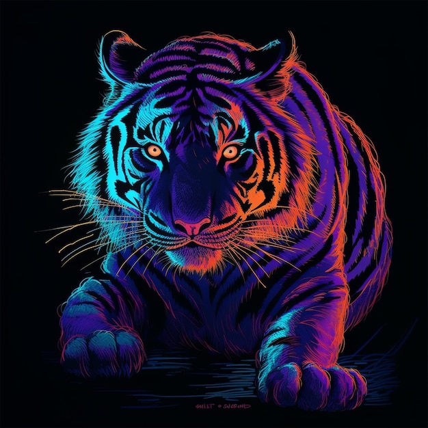 Tigre colorido em fundo escuro