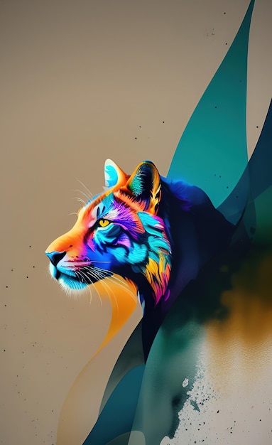 Un tigre colorido con un fondo negro