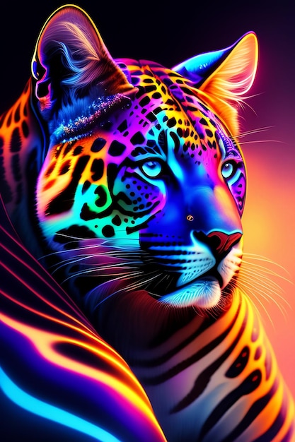 Un tigre colorido con nariz negra y ojos azules.