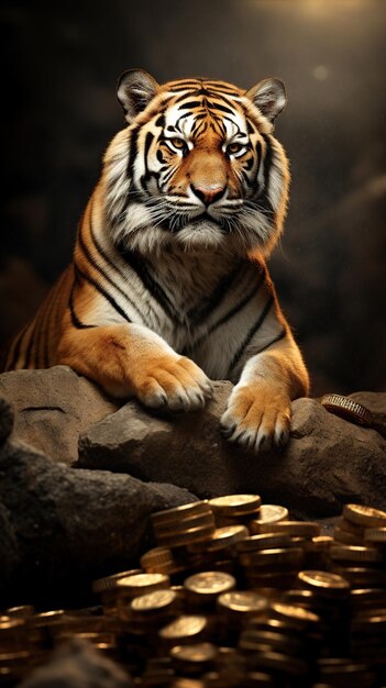 Tigre com moedas de ouro