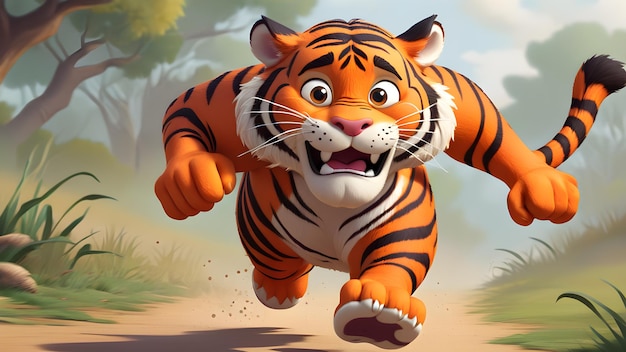 El tigre corriendo al estilo de los dibujos animados