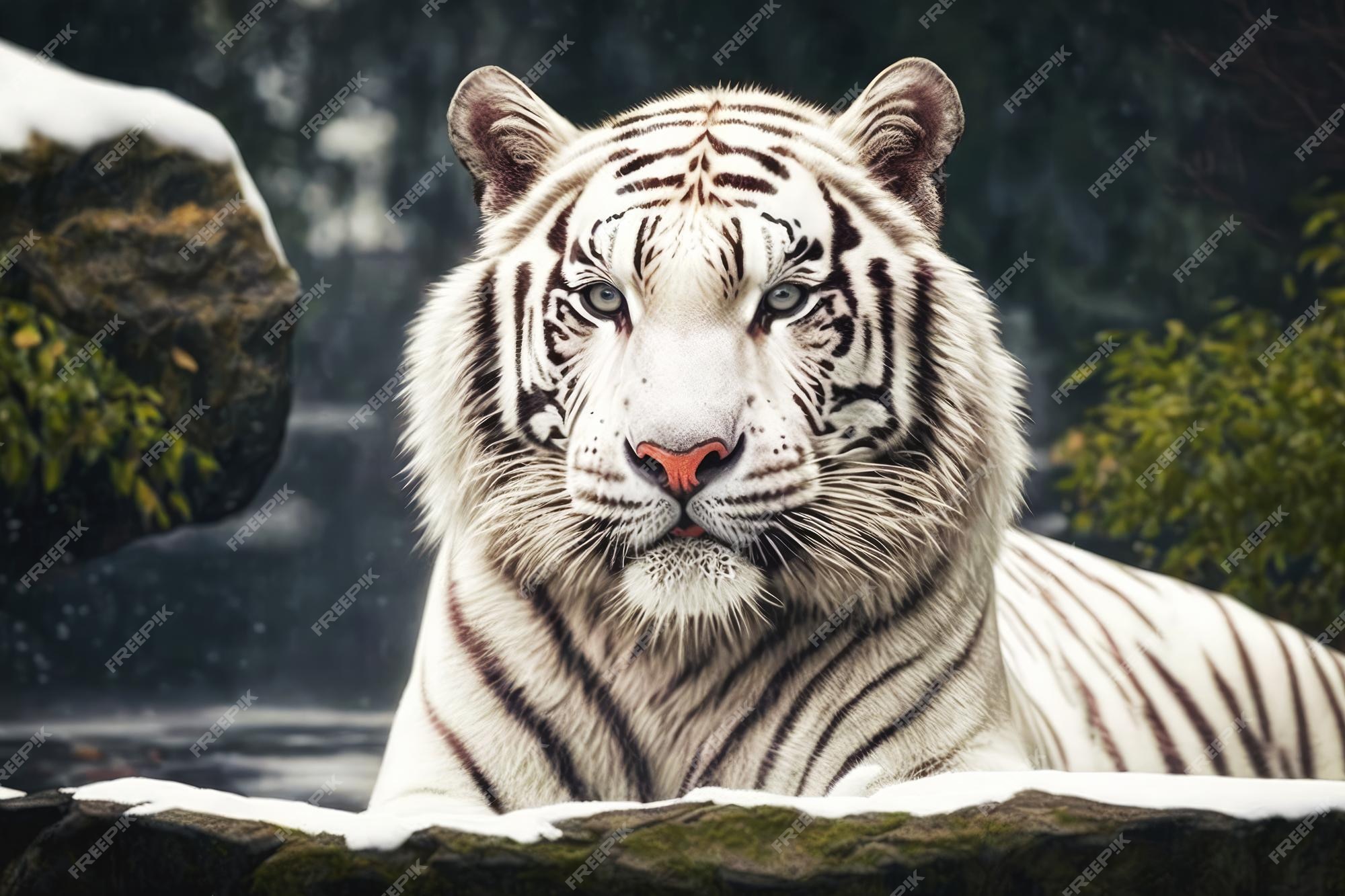 Tigre de bengala branco olhando para a câmera na florestadia