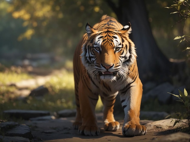 Tigre de bengala encarando agressão nos olhos majestosa beleza na natureza