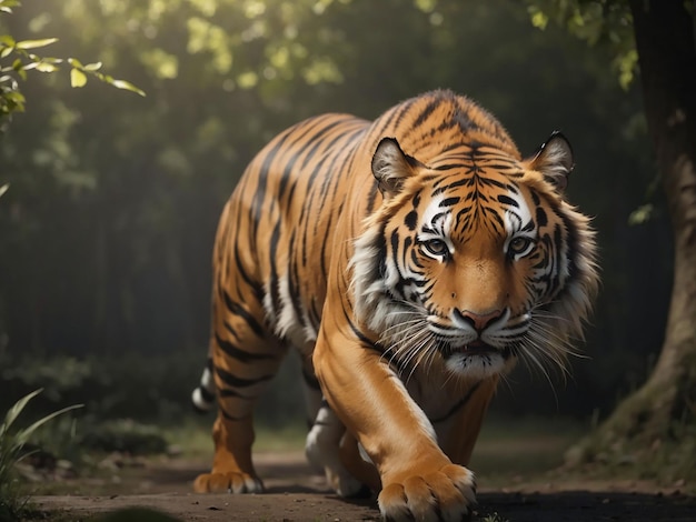 Tigre de bengala encarando agressão nos olhos majestosa beleza na natureza