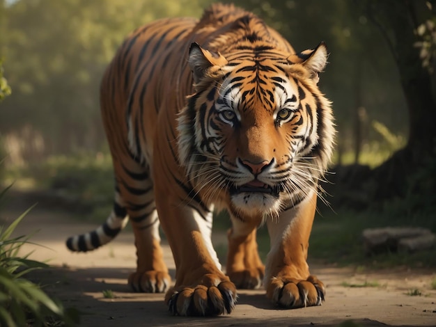 Tigre de bengala encarando agressão nos olhos majestosa beleza na natureza