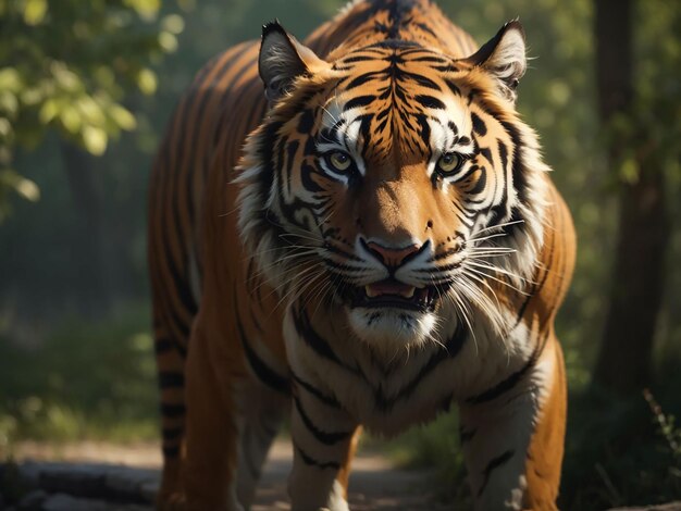 Tigre de bengala encarando agressão nos olhos majestosa beleza na natureza