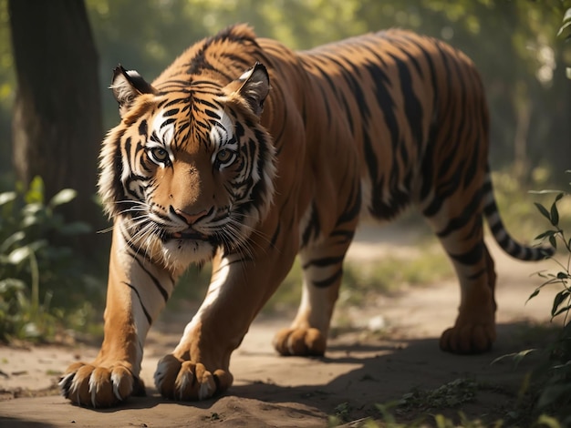 Tigre de bengala encarando agressão nos olhos majestosa beleza na natureza