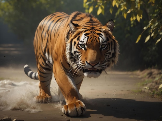 Tigre de bengala encarando agressão nos olhos majestosa beleza na natureza