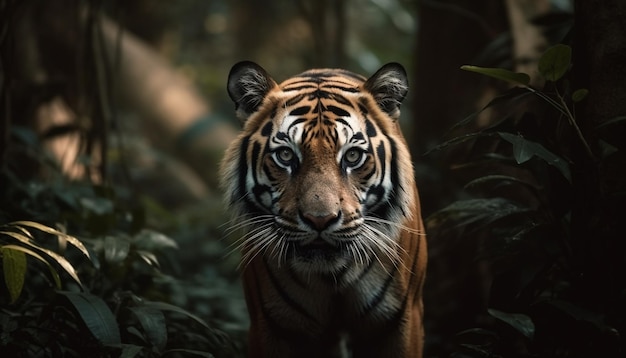 Tigre de Bengala olhando de perto o retrato na natureza gerado pela IA