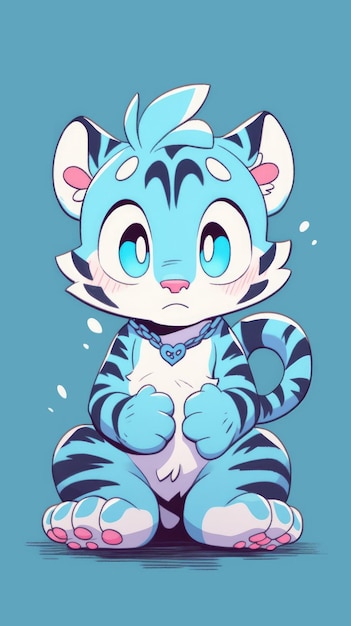 tigre de desenho animado em azul