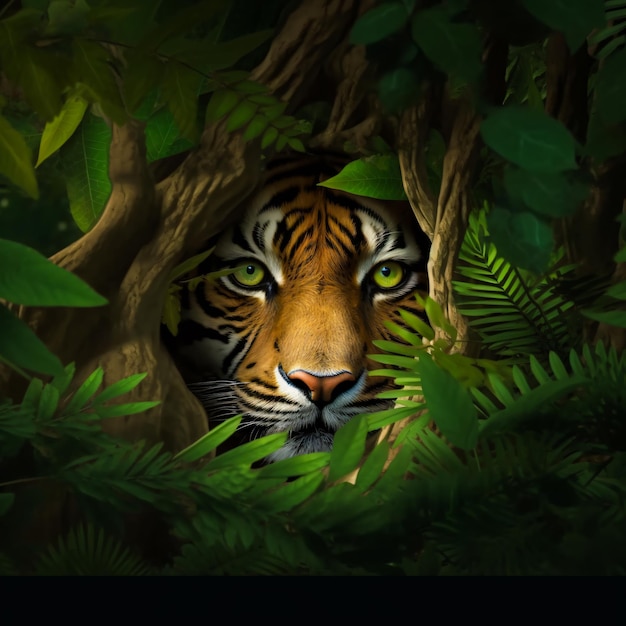 Tigre de selva com fundo de floresta ai gerado