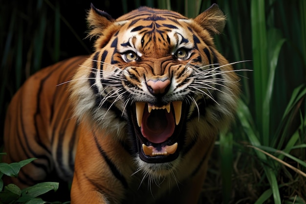 Tigre de Sumatra com boca aberta