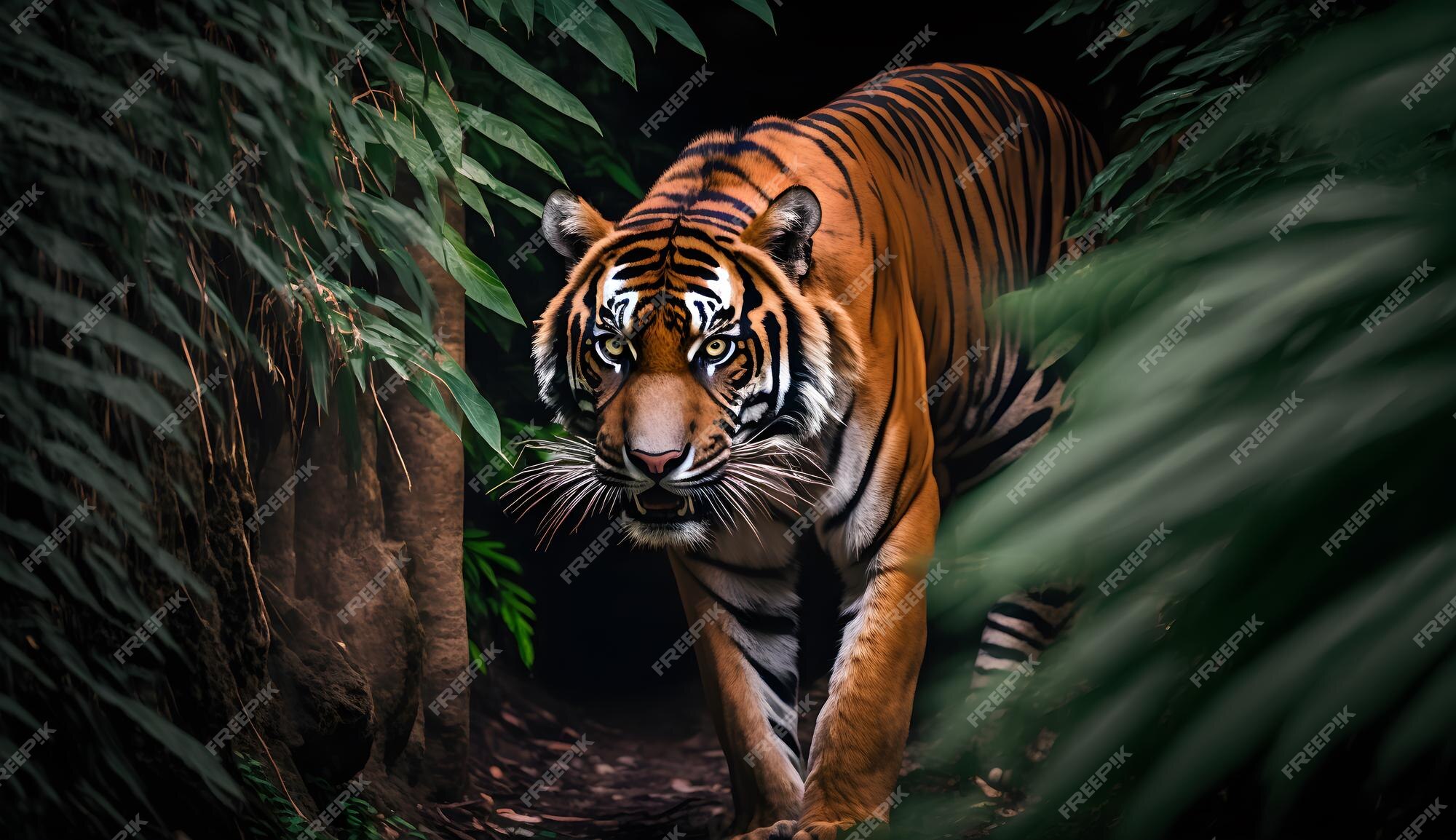 Há um tigre que está olhando para a câmera generativa ai