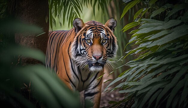 Há um tigre que está olhando para a câmera generativa ai