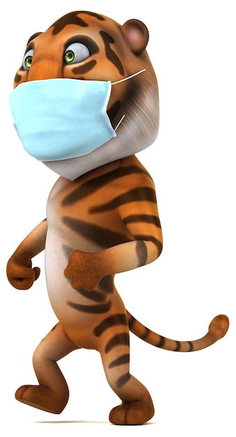 Tigre de dibujos animados en 3D divertido con una máscara