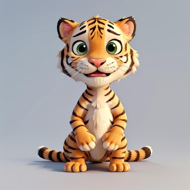 Tigre dibujos animados animal personaje icono vector lindo estilo cómico 3D animal ilustración