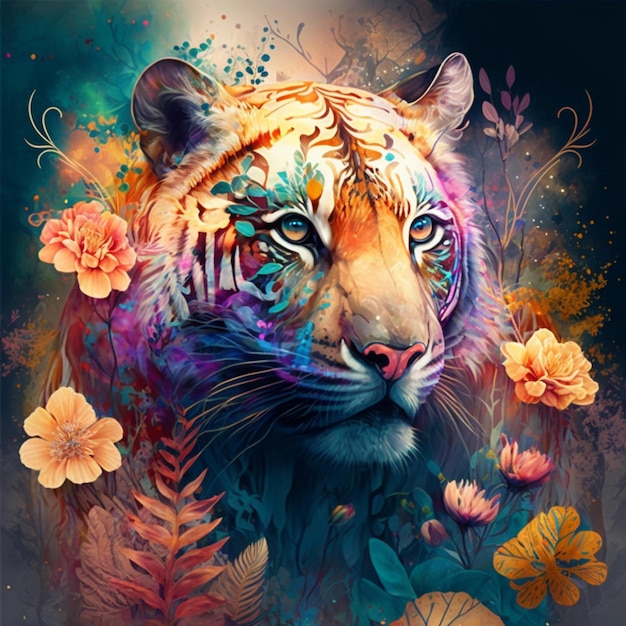 tigre em flores