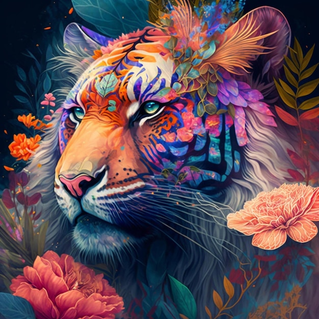 tigre em flores