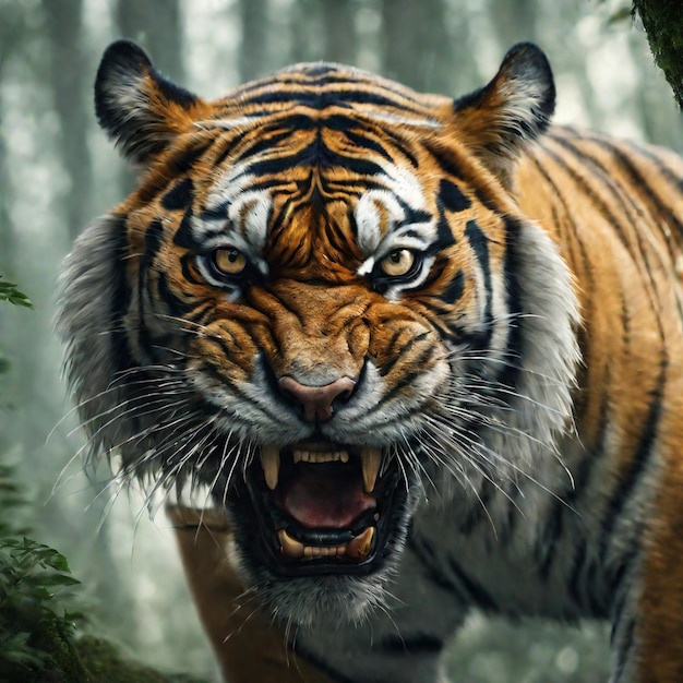 Tigre enojado en el bosque