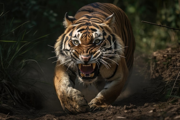 Tigre enojado en la jungla
