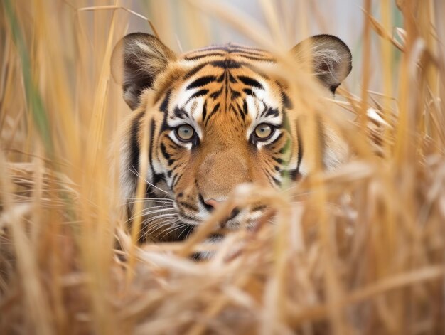 Foto tigre escondido na grama alta