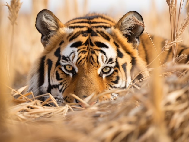 Foto tigre escondido na grama alta