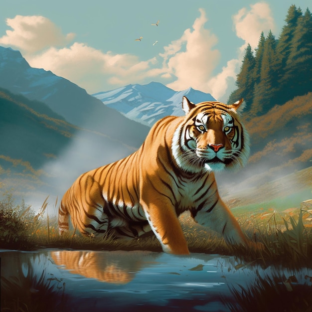 Un tigre está en el agua y la imagen es de la serie "tigre".