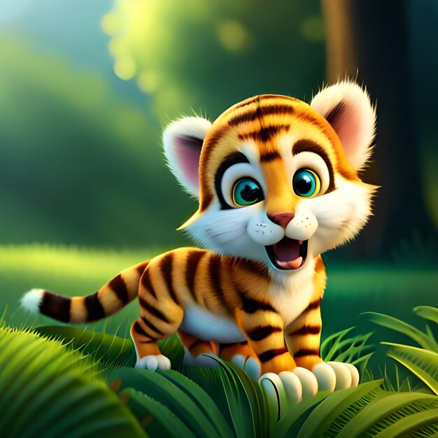 Un tigre está en la jungla con un fondo verde.