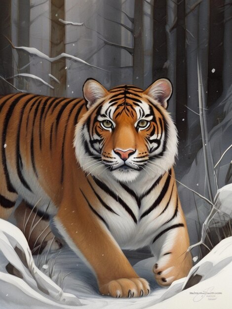un tigre está en la nieve y tiene un tigre en la cara