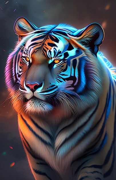 tigre estética ai gato chita cores coloridas efeito olhos fantástico selva escondida leo