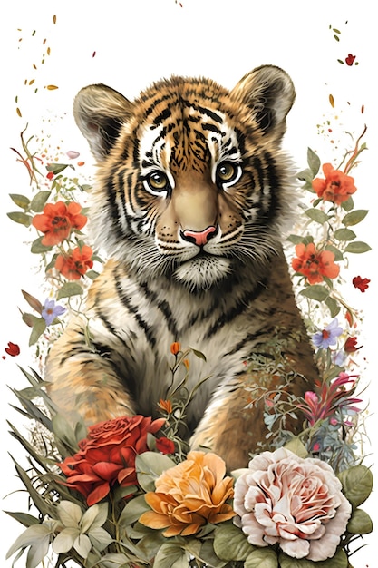 Un tigre con flores