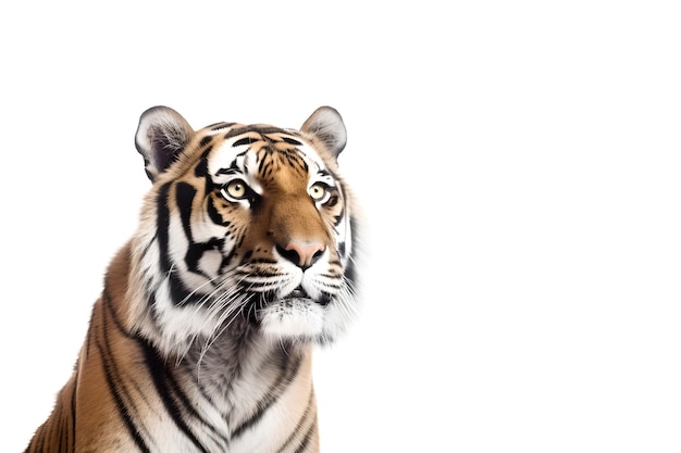 Un tigre con un fondo blanco.