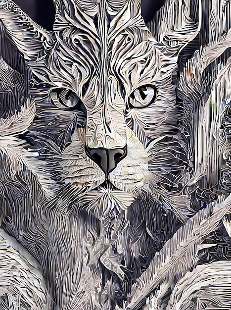 Tigre de fondo plano abstracto con filas de rayas de papel realistas con una paleta de colores vintage Generativa AI Generada