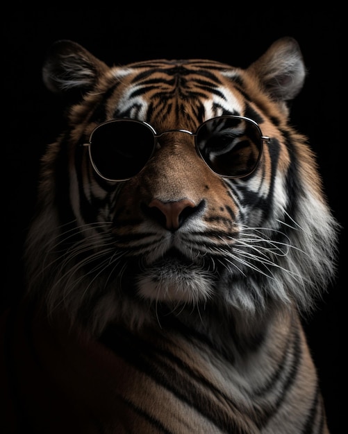 Tigre con gafas de sol en la cara