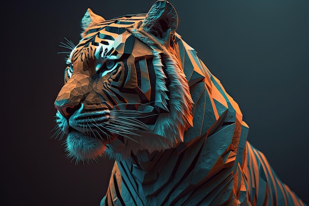 Tigre geométrico laranja cerceta realista alto detalhe